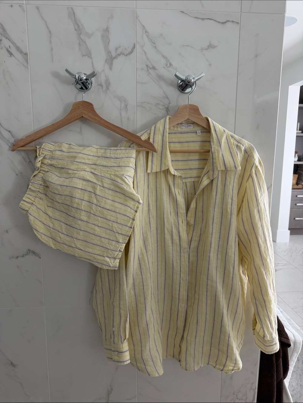 Little Moon Yellow Striped Casual Button-Down Shirt and shorts